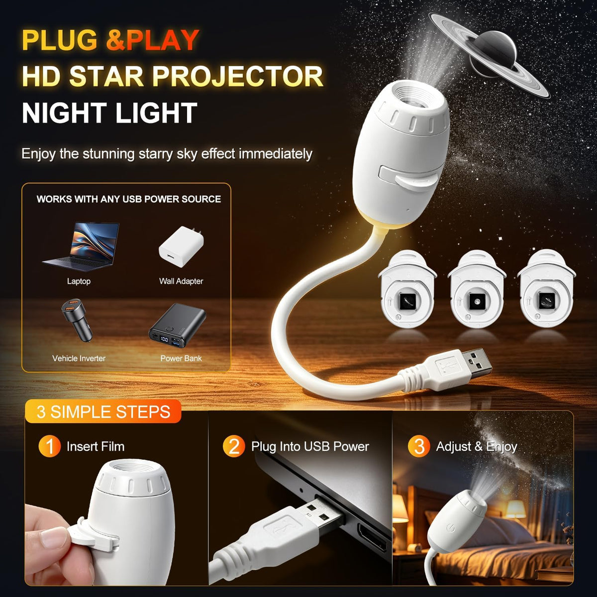 Galaxy Projector Night Light - 2-in-1 USB Starry Sky Lamp for Children