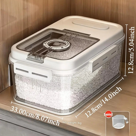 5L Airtight Plastic Food Storage Container with Transparent Lid, One-Hand Magnetic Flip Closure, Integrated Storage Date Timer, Leakproof and Insect-Proof Design, Moisture Resistant, Includes Measuring Scoop for Kitchen Pantry Use