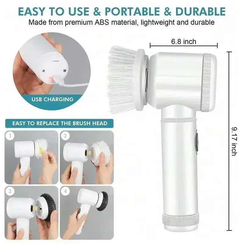 New Cordless Spin Scrubber Electric Rechargeable 5 in 1 Brush Heads for Bathroom Kitchen Tile Grout Shower Car Deep Clean GIOIO