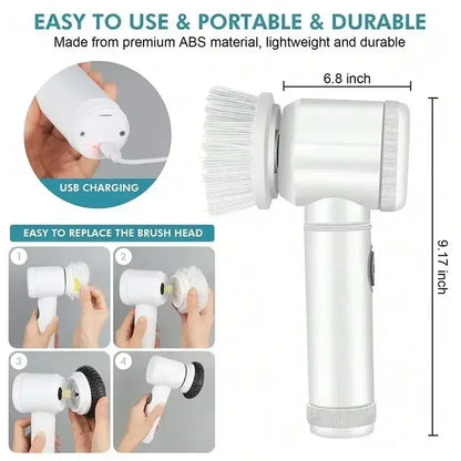 New Cordless Spin Scrubber Electric Rechargeable 5 in 1 Brush Heads for Bathroom Kitchen Tile Grout Shower Car Deep Clean GIOIO