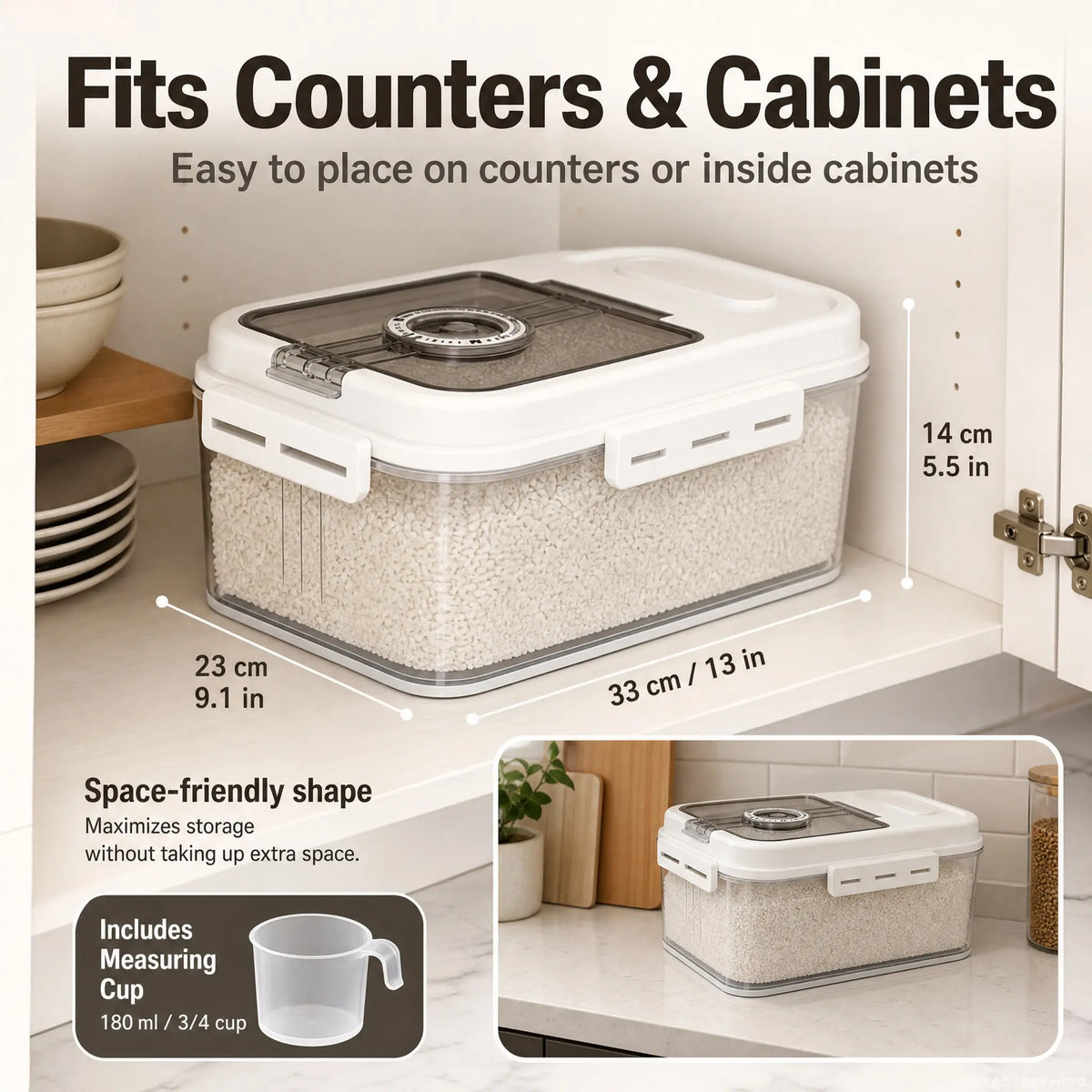 5L Airtight Plastic Food Storage Container with Transparent Lid, One-Hand Magnetic Flip Closure, Integrated Storage Date Timer, Leakproof and Insect-Proof Design, Moisture Resistant, Includes Measuring Scoop for Kitchen Pantry Use