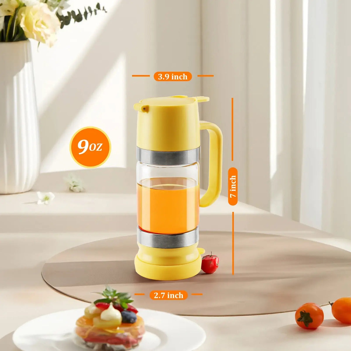 Professional Glass Honey Dispenser with Handle - Leak-Free, No Drip Design for Honey, Maple Syrup, and Nectar - Easy to Refill and Clean, Keeps Honey Fresh - Essential Kitchen Accessory
