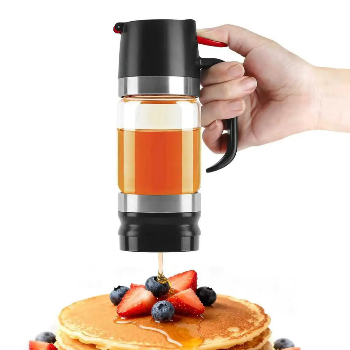 Professional Glass Honey Dispenser with Handle - Leak-Free, No Drip Design for Honey, Maple Syrup, and Nectar - Easy to Refill and Clean, Keeps Honey Fresh - Essential Kitchen Accessory
