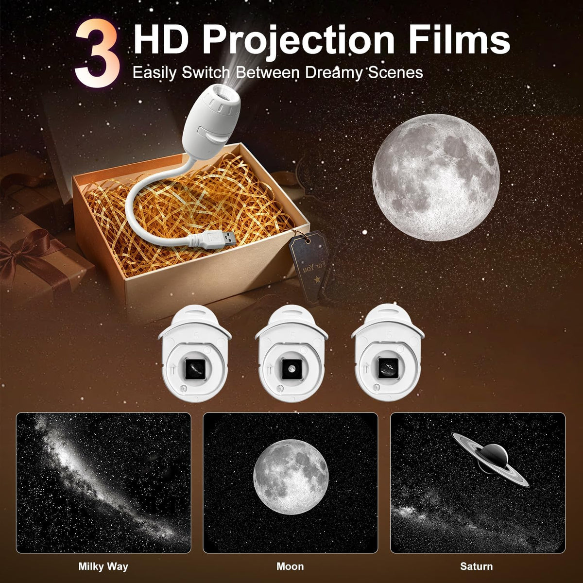 Galaxy Projector Night Light - 2-in-1 USB Starry Sky Lamp for Children