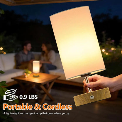 MATULSA Cordless Table Lamp with Batteries & Cells, Rechargeable Desk or Bedside Light, Portable Touch-Dimmable LED Fixture, Wireless Wood-Grain Base, Modern Night Light for Bedroom (Bulb Included)