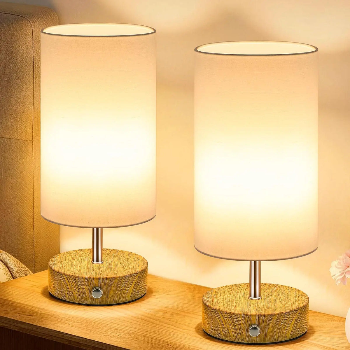 MATULSA Cordless Table Lamp with Batteries & Cells, Rechargeable Desk or Bedside Light, Portable Touch-Dimmable LED Fixture, Wireless Wood-Grain Base, Modern Night Light for Bedroom (Bulb Included)