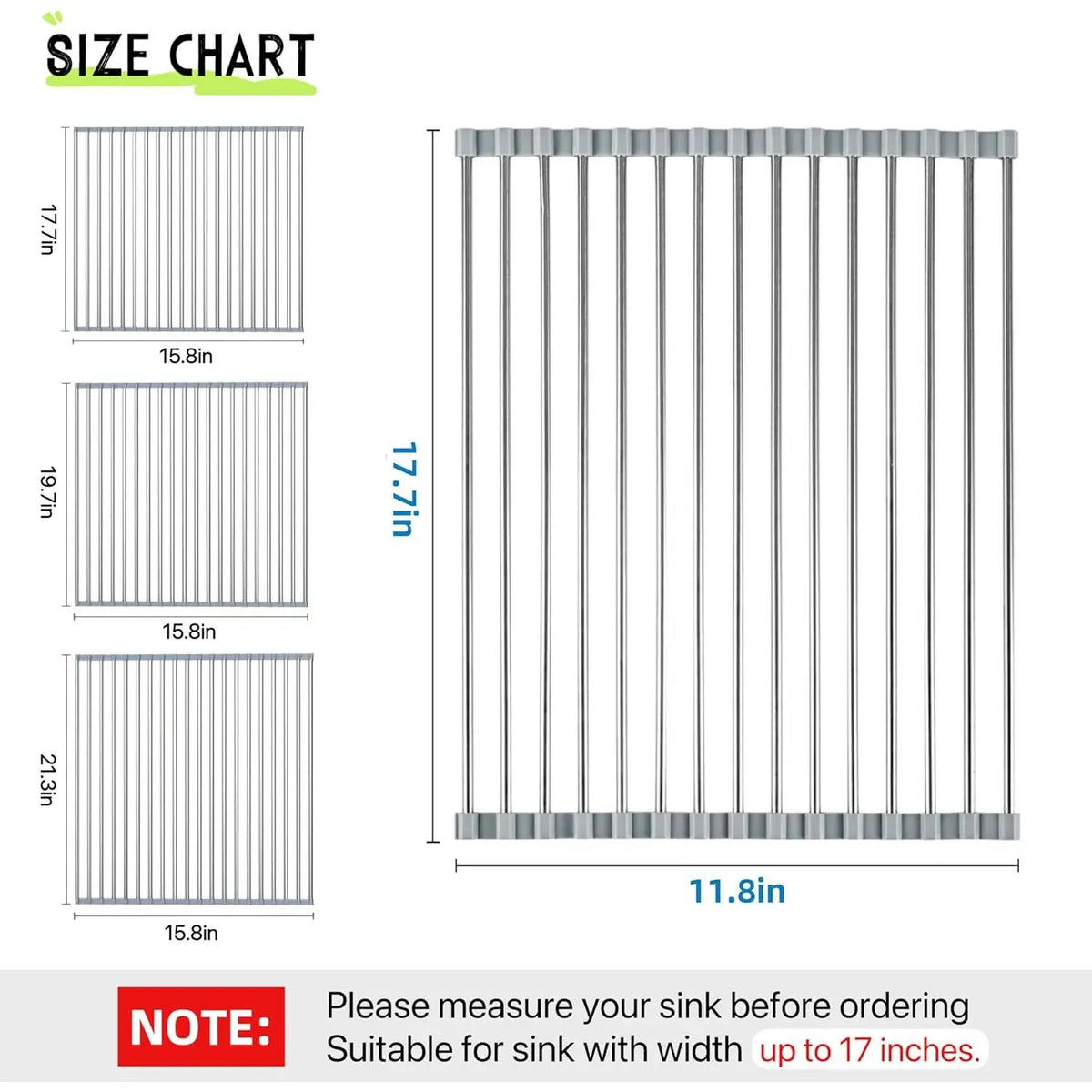 Stainless Steel Foldable Over-The-Sink Dish Drying Rack Organiser, 17.7"X11.8" Kitchen Sink Counter Storage (Grey)