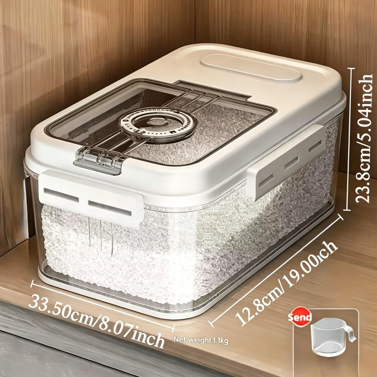 5L Airtight Plastic Food Storage Container with Transparent Lid, One-Hand Magnetic Flip Closure, Integrated Storage Date Timer, Leakproof and Insect-Proof Design, Moisture Resistant, Includes Measuring Scoop for Kitchen Pantry Use